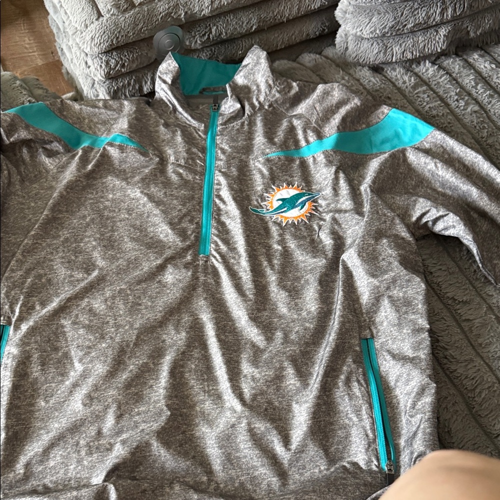 Miami Dolphins Men’s Gray & Teal Quarter-Zip Rain Jacket